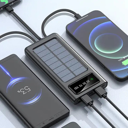 Solar Power Bank 20000CmAh, Fast Charging Built in 4 Cables